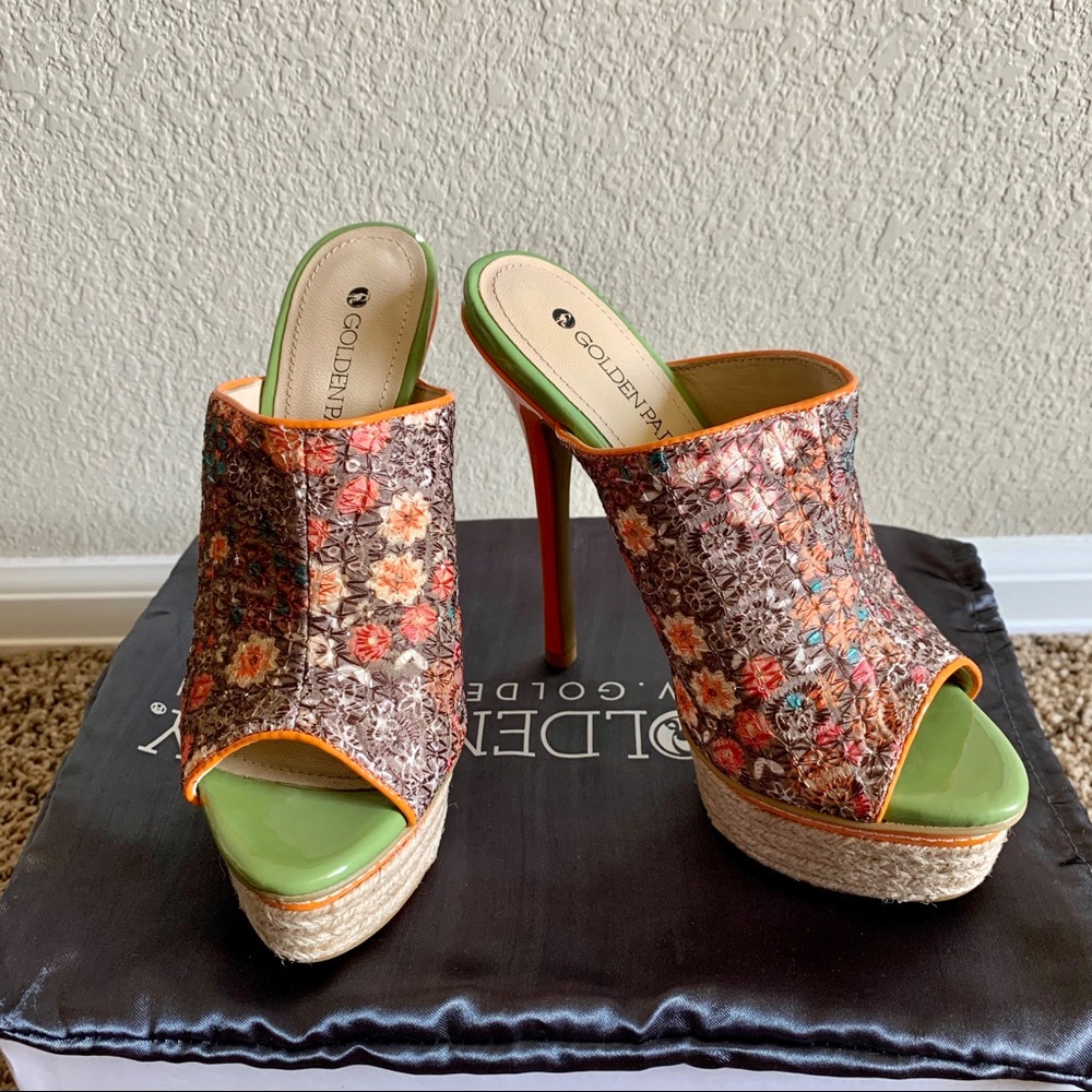 Golden Party Patent Embroidery Sequins Mules